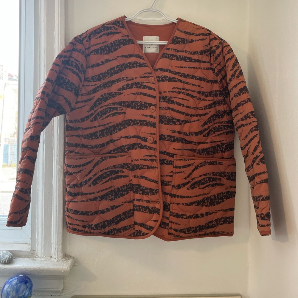Anine Bing Orange and Black Tiger Striped Quilted Jacket